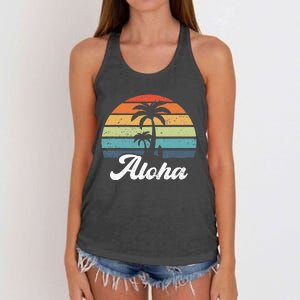 Aloha Hawaii Hawaiian Island Palm Beach Surfboard Surf Women's Knotted Racerback Tank