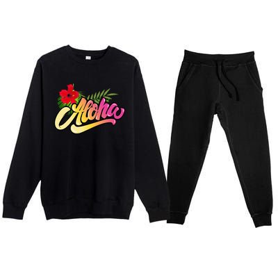 Aloha Hawaii Hawaiian Island Funny Beach Vacation Premium Crewneck Sweatsuit Set