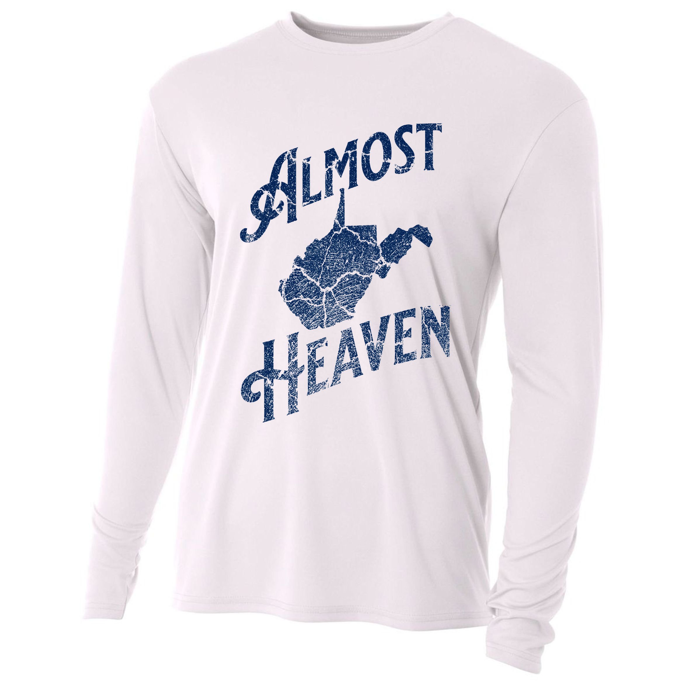 Almost Heaven Home West Virginia Map 304 Wv Cooling Performance Long Sleeve Crew