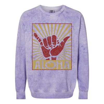 Aloha Hawaiian Hawaii Vintage Distressed Shaka Sign Colorblast Crewneck Sweatshirt