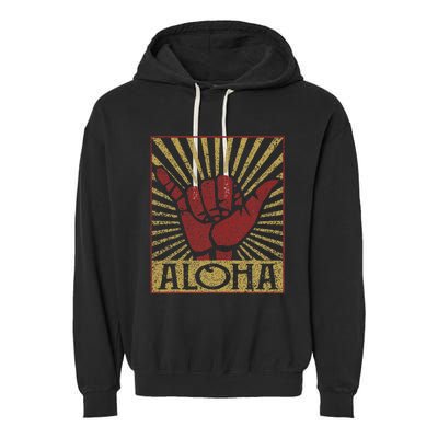 Aloha Hawaiian Hawaii Vintage Distressed Shaka Sign Garment-Dyed Fleece Hoodie