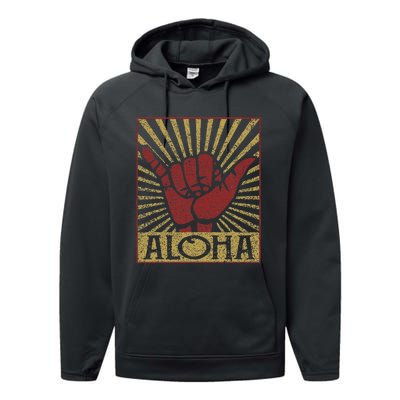 Aloha Hawaiian Hawaii Vintage Distressed Shaka Sign Performance Fleece Hoodie