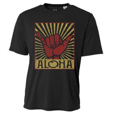 Aloha Hawaiian Hawaii Vintage Distressed Shaka Sign Cooling Performance Crew T-Shirt