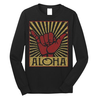 Aloha Hawaiian Hawaii Vintage Distressed Shaka Sign Long Sleeve Shirt