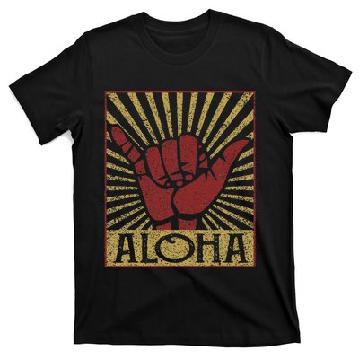 Aloha Hawaiian Hawaii Vintage Distressed Shaka Sign T-Shirt