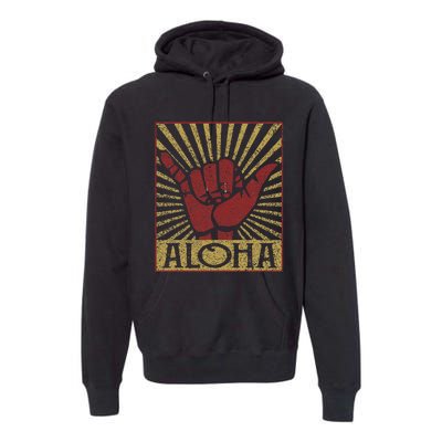 Aloha Hawaiian Hawaii Vintage Distressed Shaka Sign Premium Hoodie