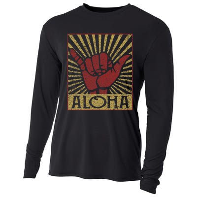 Aloha Hawaiian Hawaii Vintage Distressed Shaka Sign Cooling Performance Long Sleeve Crew