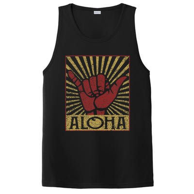 Aloha Hawaiian Hawaii Vintage Distressed Shaka Sign PosiCharge Competitor Tank