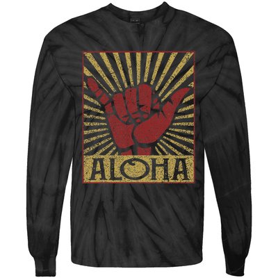 Aloha Hawaiian Hawaii Vintage Distressed Shaka Sign Tie-Dye Long Sleeve Shirt