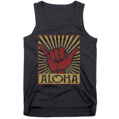 Aloha Hawaiian Hawaii Vintage Distressed Shaka Sign Tank Top