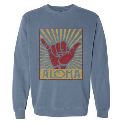 Aloha Hawaiian Hawaii Vintage Distressed Shaka Sign Garment-Dyed Sweatshirt