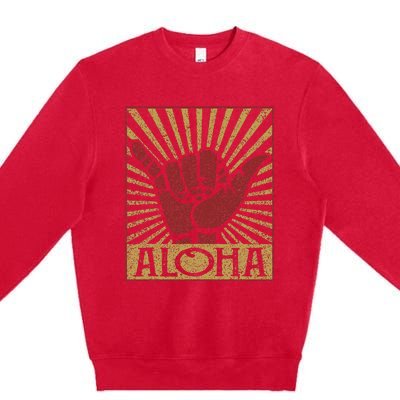 Aloha Hawaiian Hawaii Vintage Distressed Shaka Sign Premium Crewneck Sweatshirt