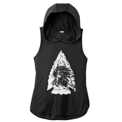 Arrowhead Hunter Indian Chief Relic Hunting Native American Ladies PosiCharge Tri-Blend Wicking Draft Hoodie Tank