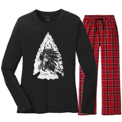 Arrowhead Hunter Indian Chief Relic Hunting Native American Women's Long Sleeve Flannel Pajama Set 