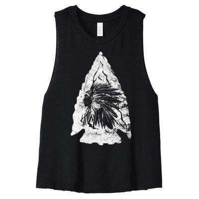 Arrowhead Hunter Indian Chief Relic Hunting Native American Women's Racerback Cropped Tank