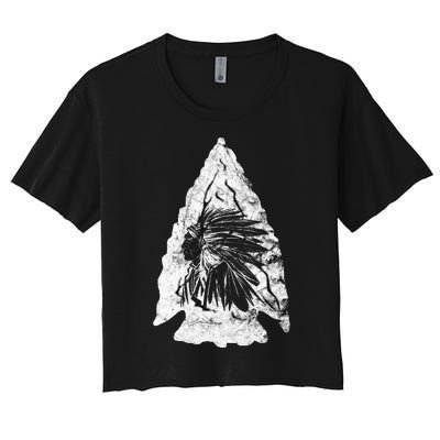 Arrowhead Hunter Indian Chief Relic Hunting Native American Women's Crop Top Tee