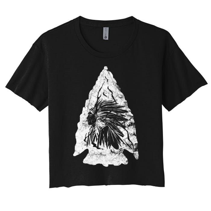 Arrowhead Hunter Indian Chief Relic Hunting Native American Women's Crop Top Tee