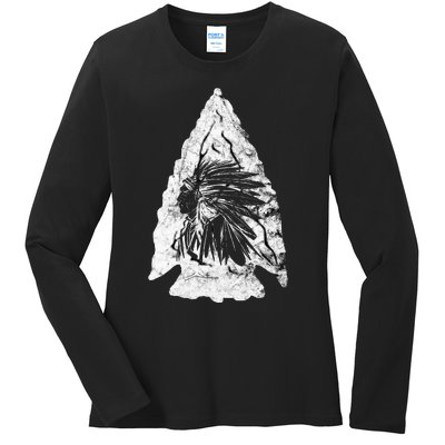 Arrowhead Hunter Indian Chief Relic Hunting Native American Ladies Long Sleeve Shirt