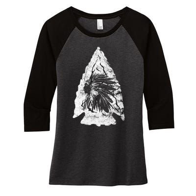 Arrowhead Hunter Indian Chief Relic Hunting Native American Women's Tri-Blend 3/4-Sleeve Raglan Shirt