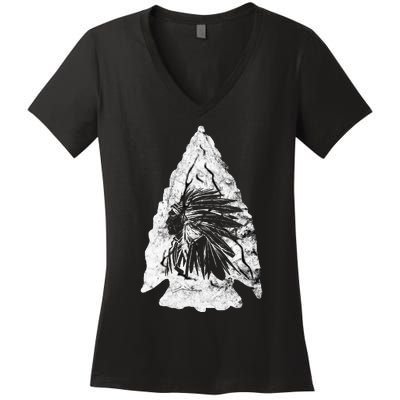 Arrowhead Hunter Indian Chief Relic Hunting Native American Women's V-Neck T-Shirt