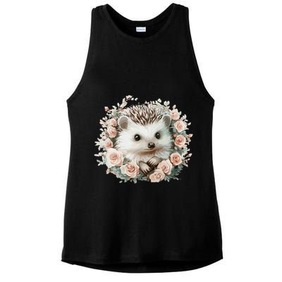 Adorable Hedgehog In Floral Frame Ladies PosiCharge Tri-Blend Wicking Tank