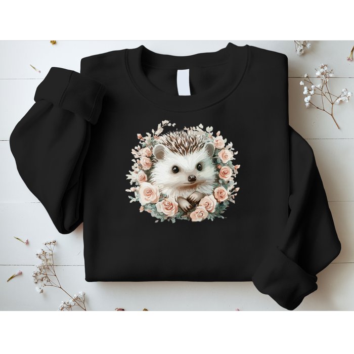 Adorable Hedgehog In Floral Frame Sweatshirt