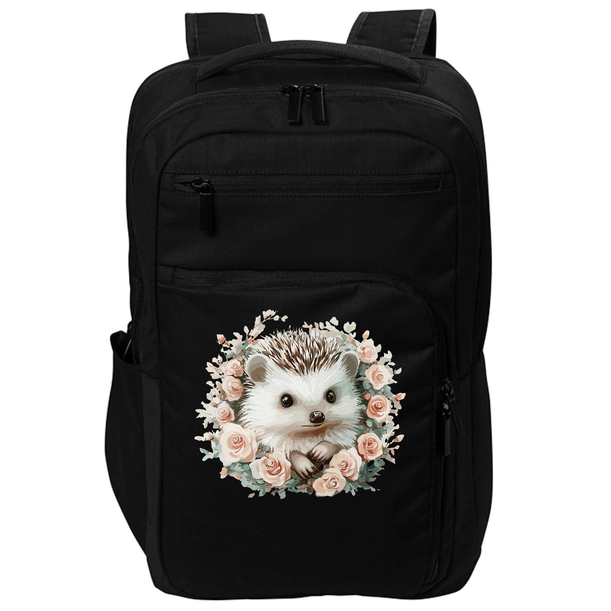 Adorable Hedgehog In Floral Frame Impact Tech Backpack