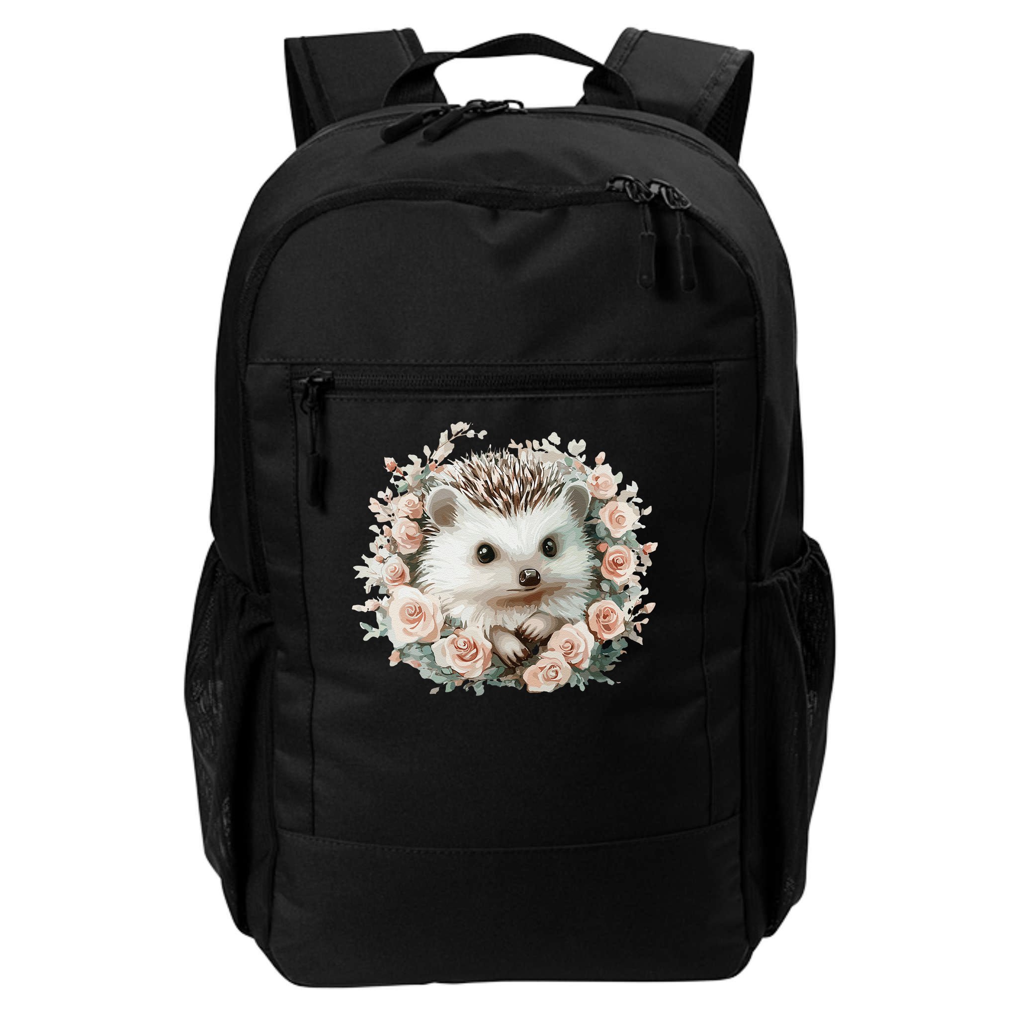 Adorable Hedgehog In Floral Frame Backpack
