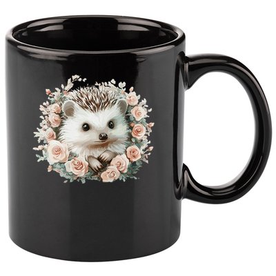 Adorable Hedgehog In Floral Frame 11oz C Handle Ceramic Mug