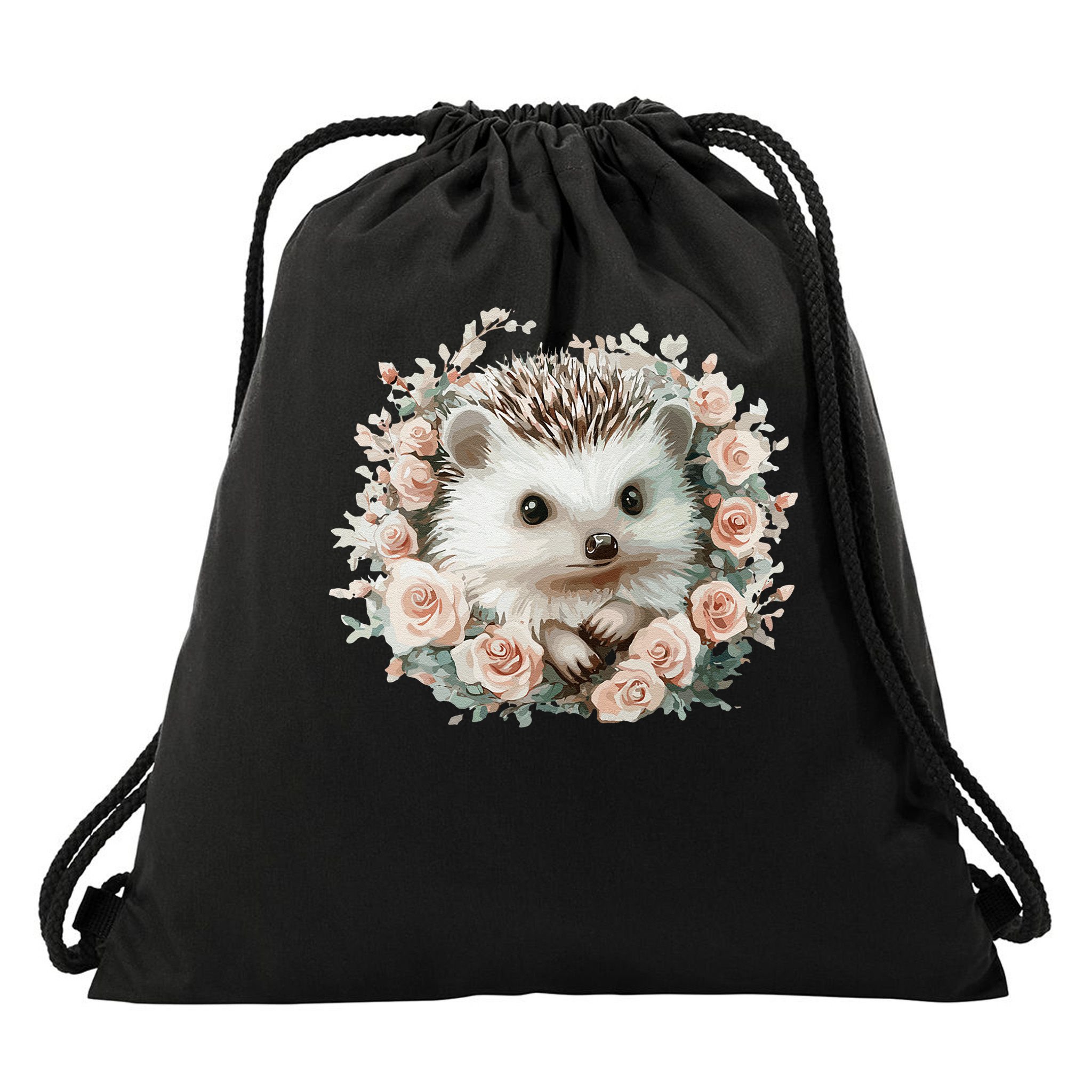 Adorable Hedgehog In Floral Frame Drawstring Bag