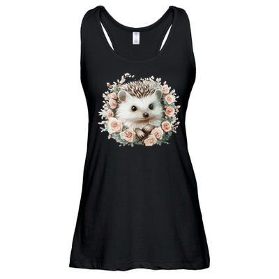 Adorable Hedgehog In Floral Frame Ladies Essential Flowy Tank