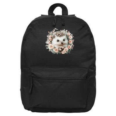 Adorable Hedgehog In Floral Frame 16 in Basic Backpack