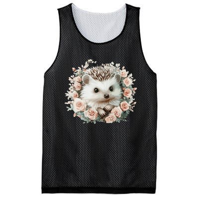 Adorable Hedgehog In Floral Frame Mesh Reversible Basketball Jersey Tank
