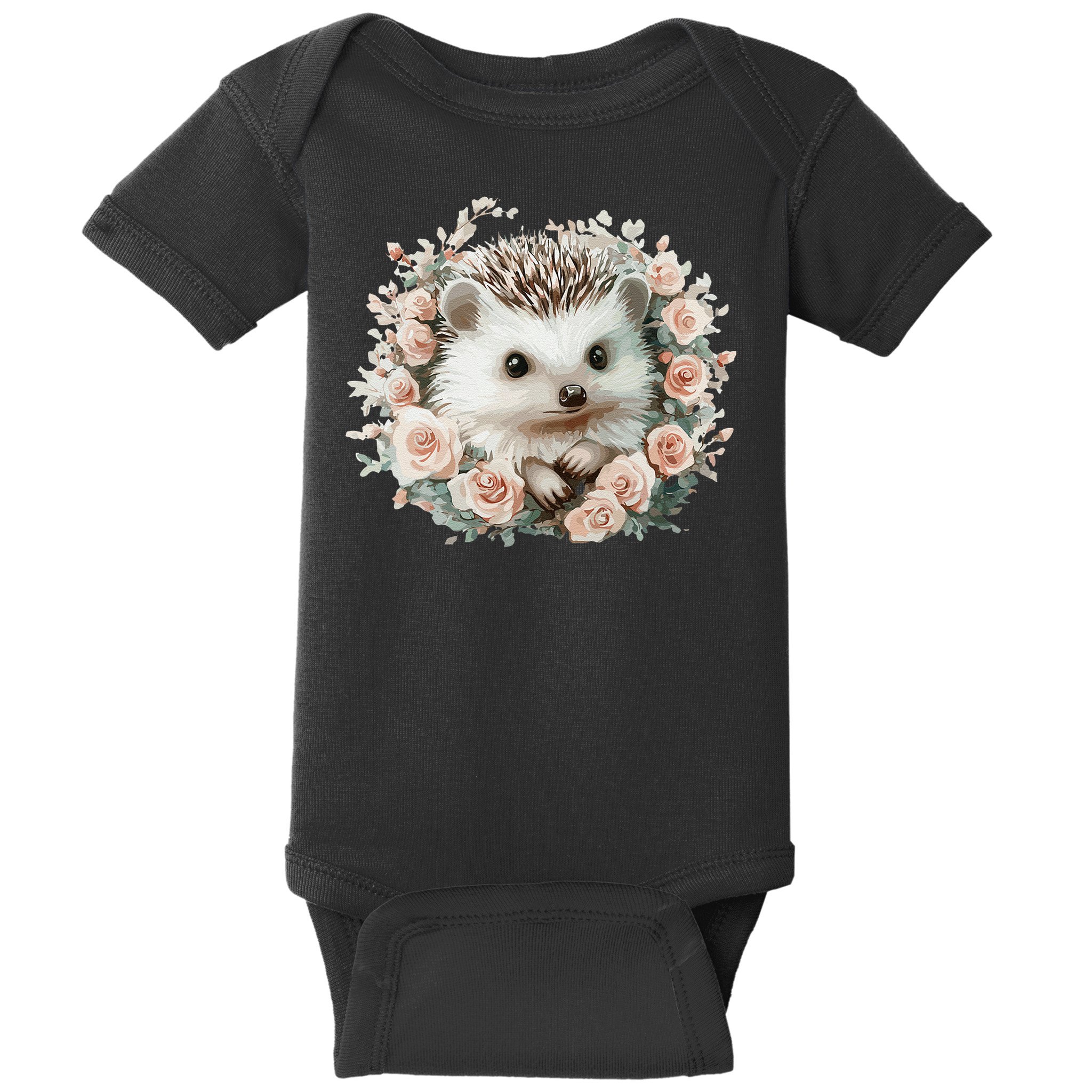 Adorable Hedgehog In Floral Frame Baby Bodysuit