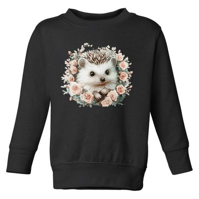 Adorable Hedgehog In Floral Frame Toddler Sweatshirt