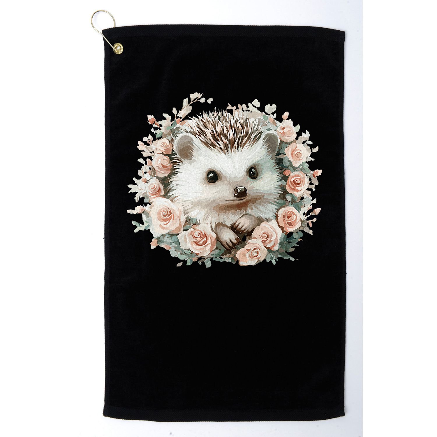 Adorable Hedgehog In Floral Frame Golf Towel