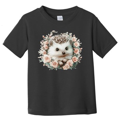 Adorable Hedgehog In Floral Frame Toddler T-Shirt