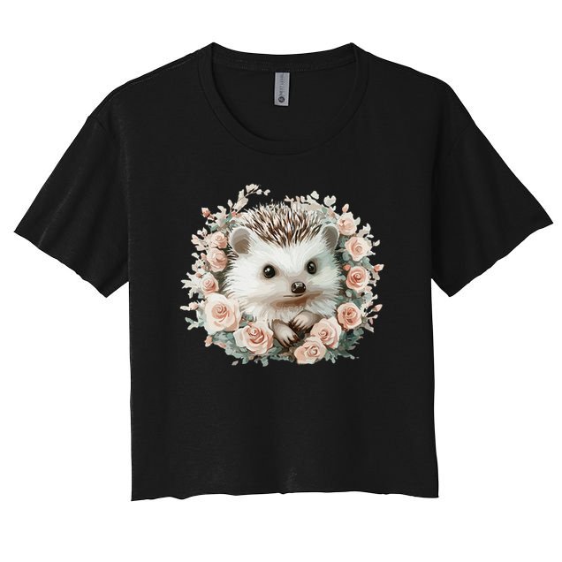 Adorable Hedgehog In Floral Frame Crop Top