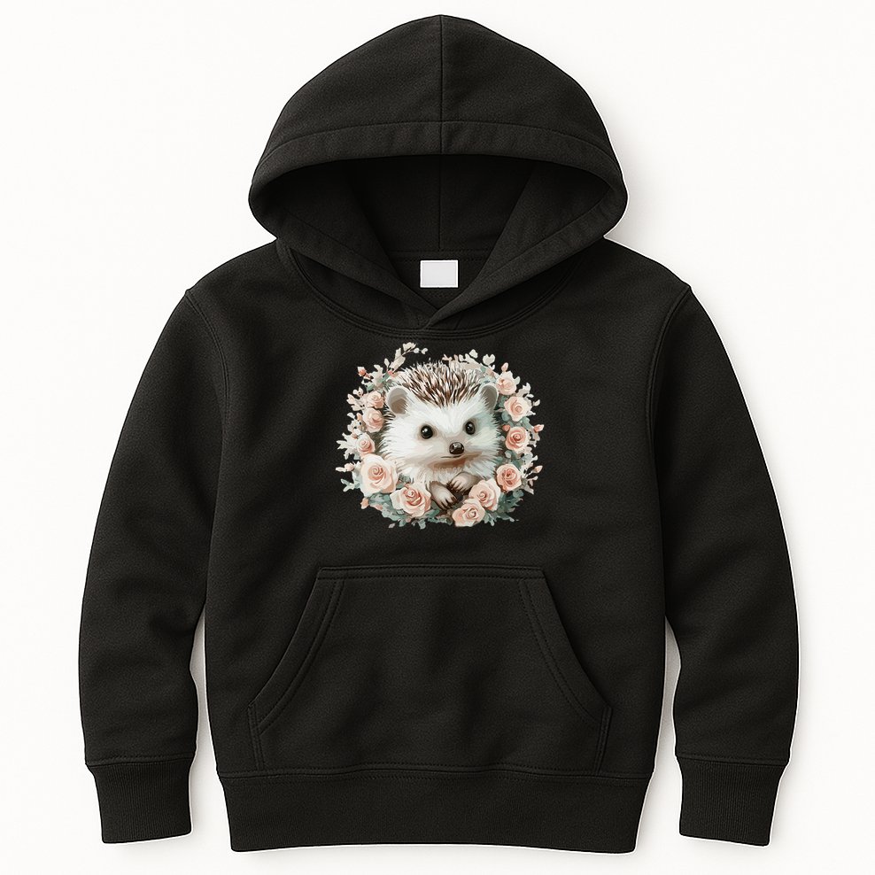 Adorable Hedgehog In Floral Frame Kids Hoodie
