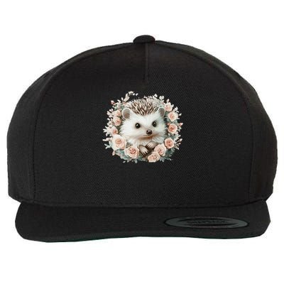 Adorable Hedgehog In Floral Frame Wool Snapback Cap