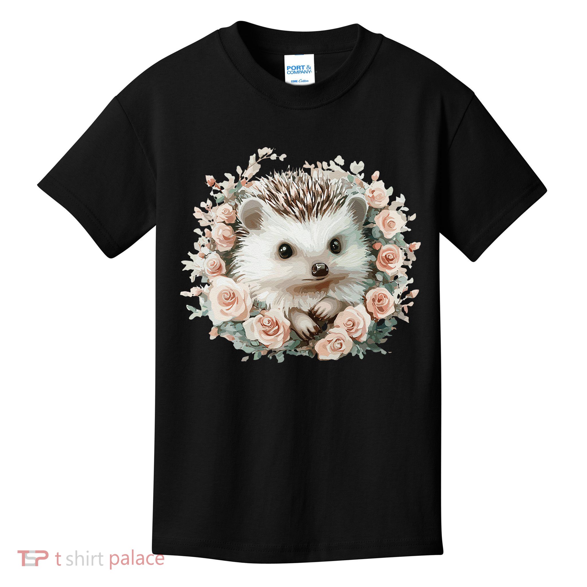 Adorable Hedgehog In Floral Frame Kids T-Shirt
