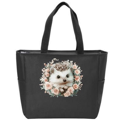 Adorable Hedgehog In Floral Frame Zip Tote Bag