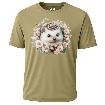 Adorable Hedgehog In Floral Frame Cooling Performance Crew T-Shirt