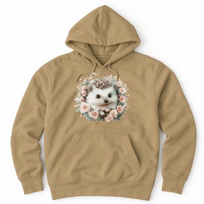 Adorable Hedgehog In Floral Frame Hoodie