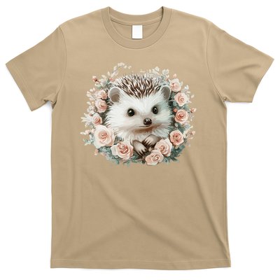 Adorable Hedgehog In Floral Frame T-Shirt