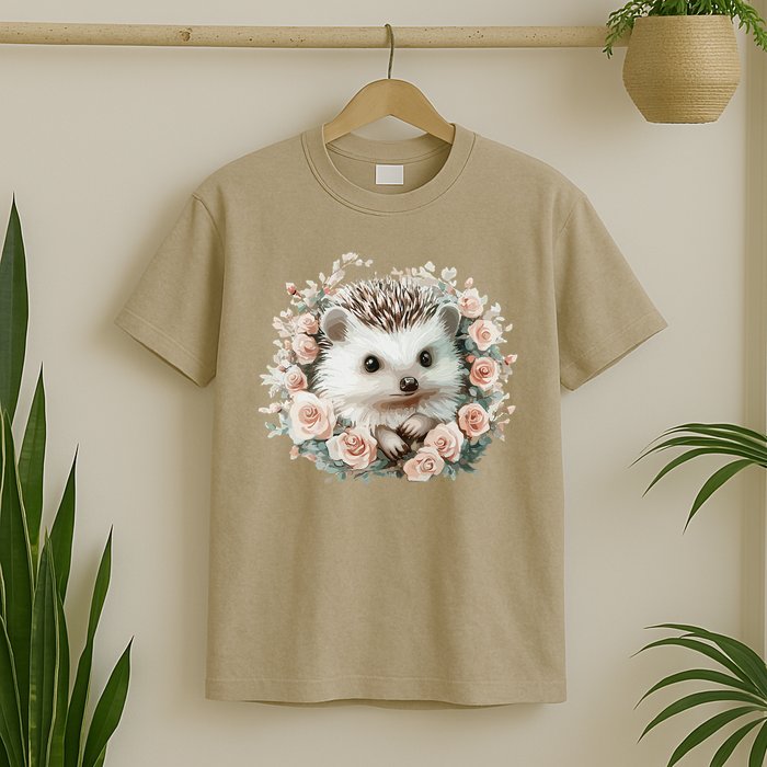 Adorable Hedgehog In Floral Frame T-Shirt