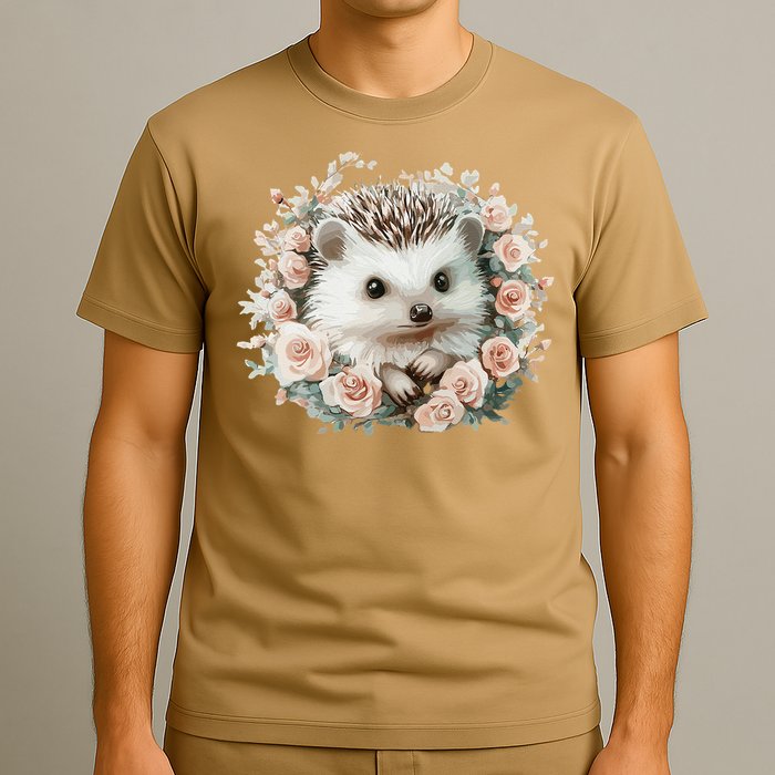 Adorable Hedgehog In Floral Frame T-Shirt