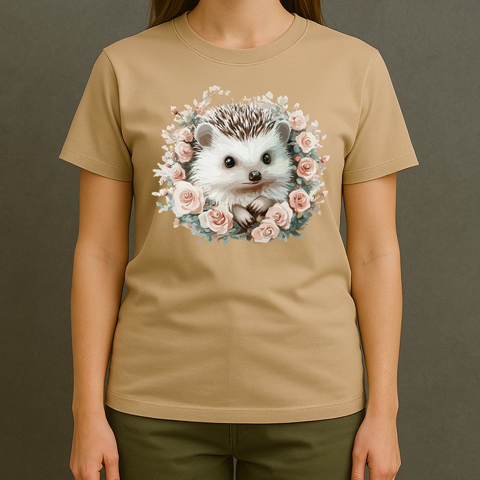 Adorable Hedgehog In Floral Frame T-Shirt