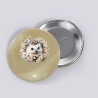 Adorable Hedgehog In Floral Frame Button