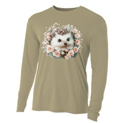 Adorable Hedgehog In Floral Frame Cooling Performance Long Sleeve Crew